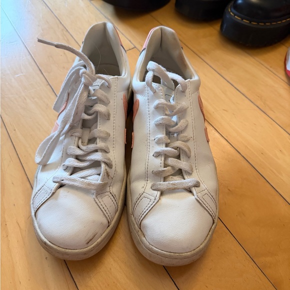 Veja Women's White and Coral Sneakers - Picture 2 of 5